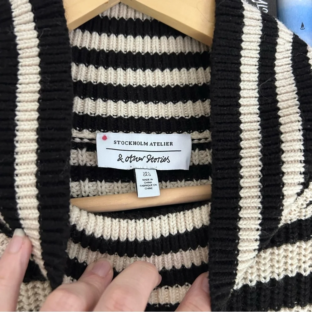 & Other Stories Stockholm Atelier Wool Blend Striped Turtleneck Sweater Sz Large - Picture 4 of 9